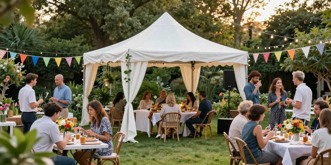 Gazebo hire London for a vibrant garden party, showcasing stylish setups, colorful decorations, and joyful guests enjoying the event.