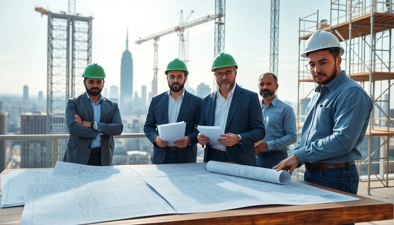 Construction professionals from a New York City Commercial General Contractor collaborating on a high-rise project.