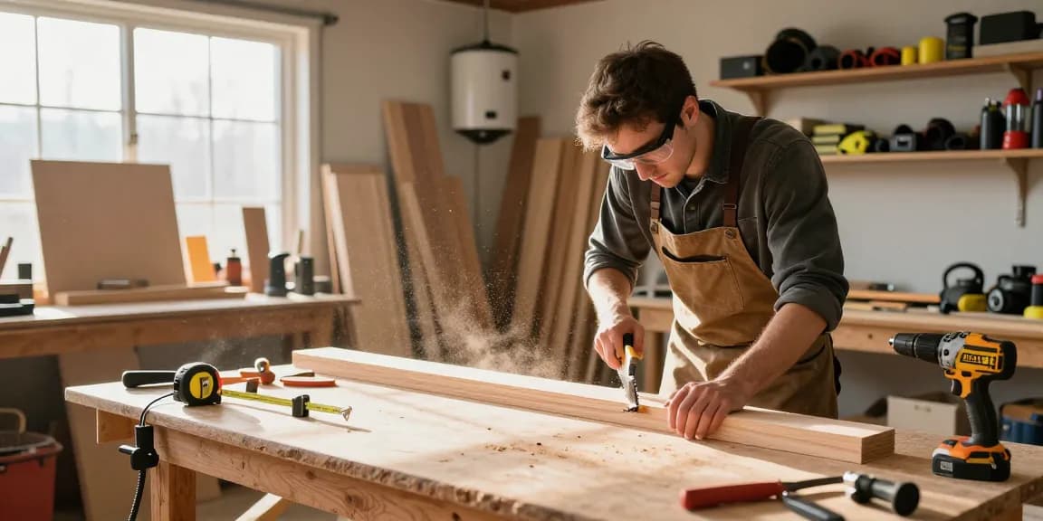 Dewalt Alligator Saw in action by a carpenter in a well-equipped workshop.