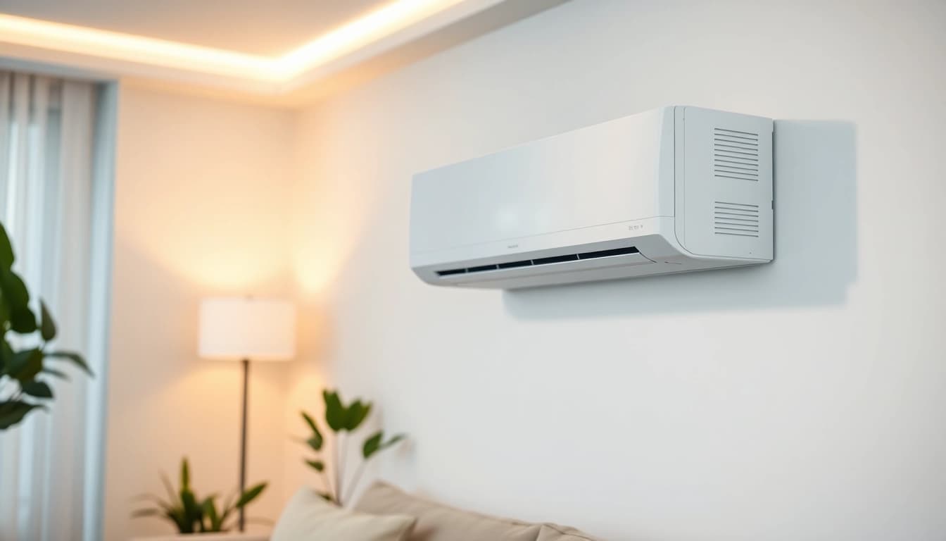 Install a mini split ac for efficient climate control in a spacious modern living room.
