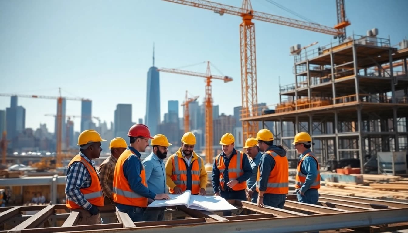 New York City Commercial General Contractor overseeing a construction site with a skyline view.