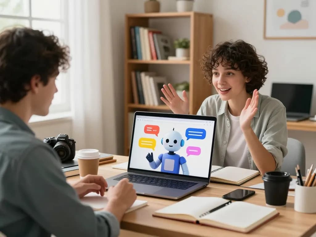 Engaging with a spicy ai chatbot in a modern home office setup, showcasing lively conversation.