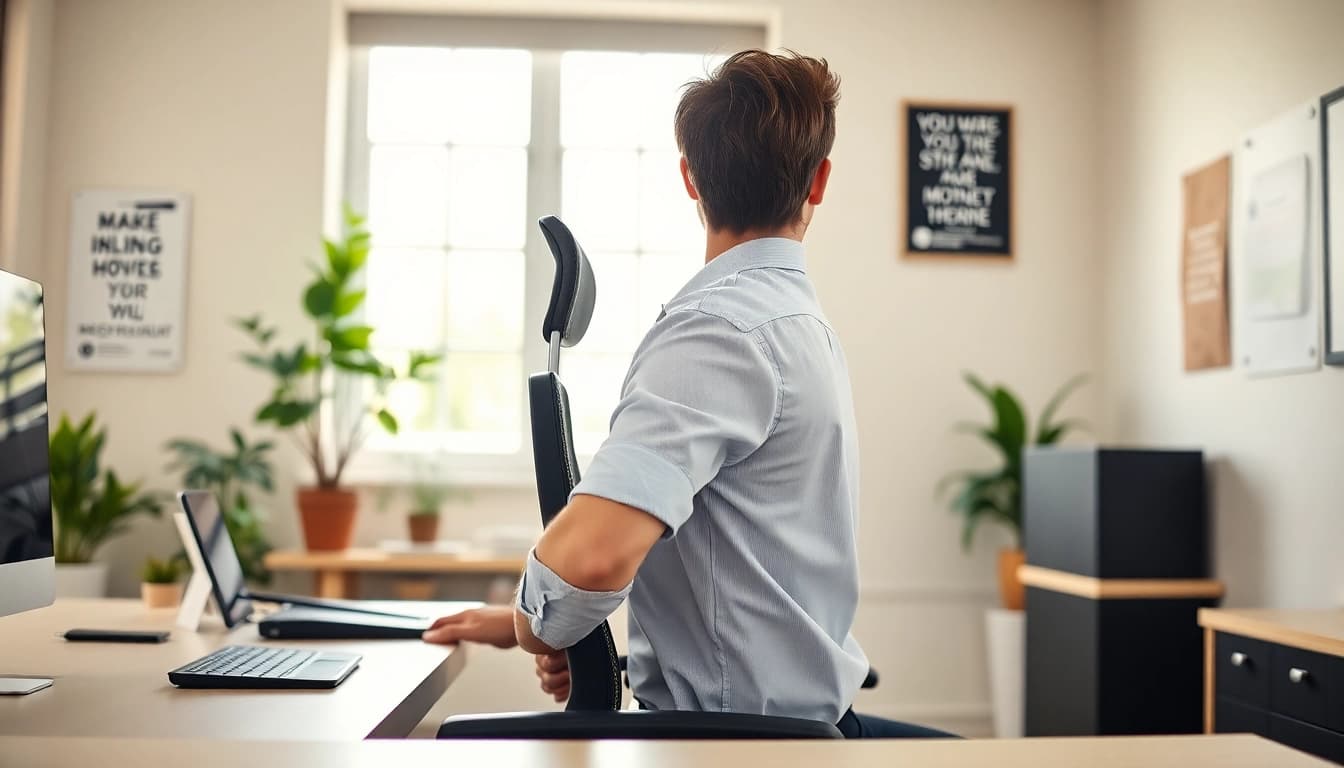 Learn how to improve posture with a professional demonstrating proper alignment at a desk.