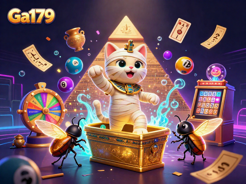 Win big with Ga179 in a vibrant casino scene featuring unique characters and exciting game elements.