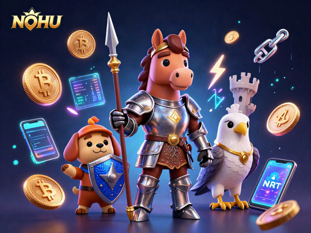 Experience the excitement of NOHU gaming with cartoon knight and crypto elements in action.