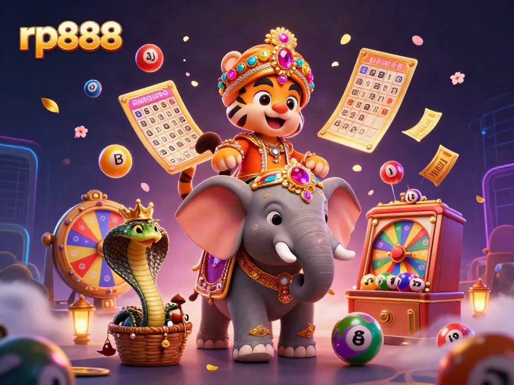 Experience exhilarating lottery excitement with rp888 in this vibrant 3D casino scene.