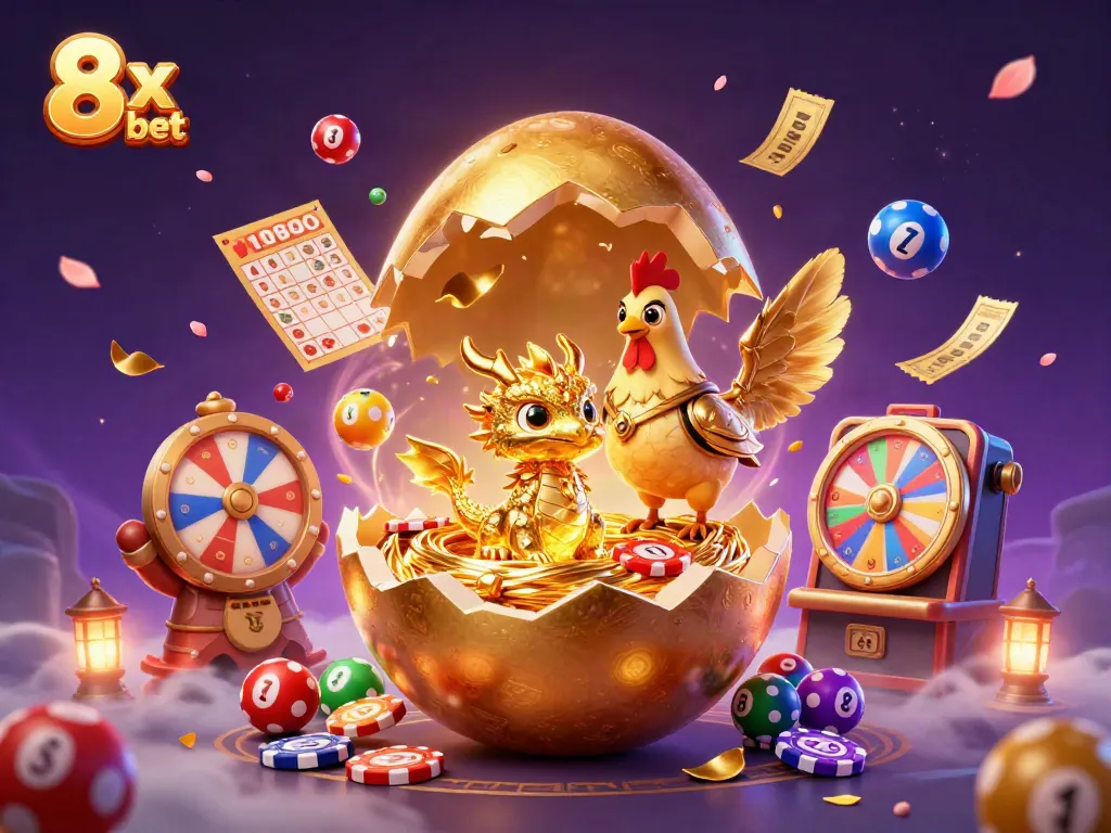 Experience the thrill of 8x bet with a golden dragon amidst vibrant casino elements.