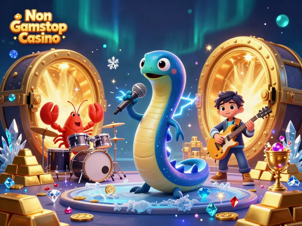 Experience the excitement of a Non Gamstop Casino with vibrant 3D digital art featuring an electric eel DJ.