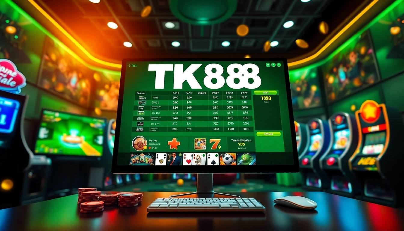 Experience the excitement of tk88win.live with a vibrant casino gaming interface and sports betting elements.