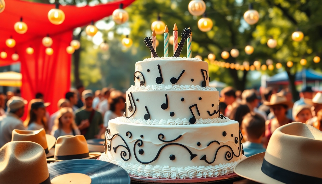 JohnnyCashBirthday.com celebration scene featuring a vibrant birthday cake and joyful fans.