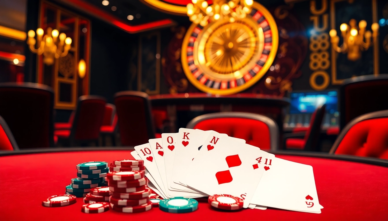 Engaging scene at Nhà cái U888 casino with poker chips and betting action.