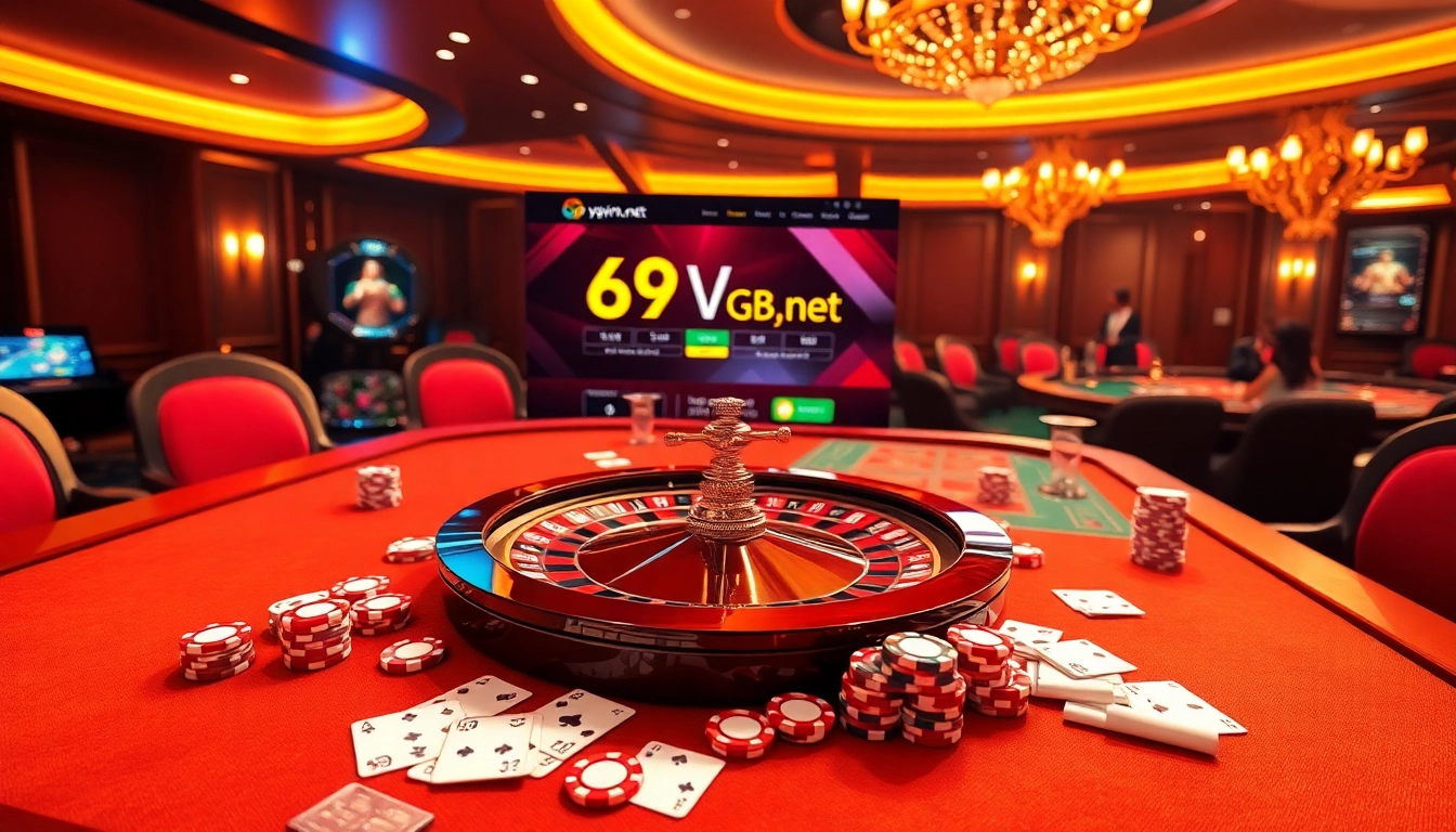 Engaging gambling scene with 69vn.gb.net showcasing a roulette wheel and vibrant casino action.