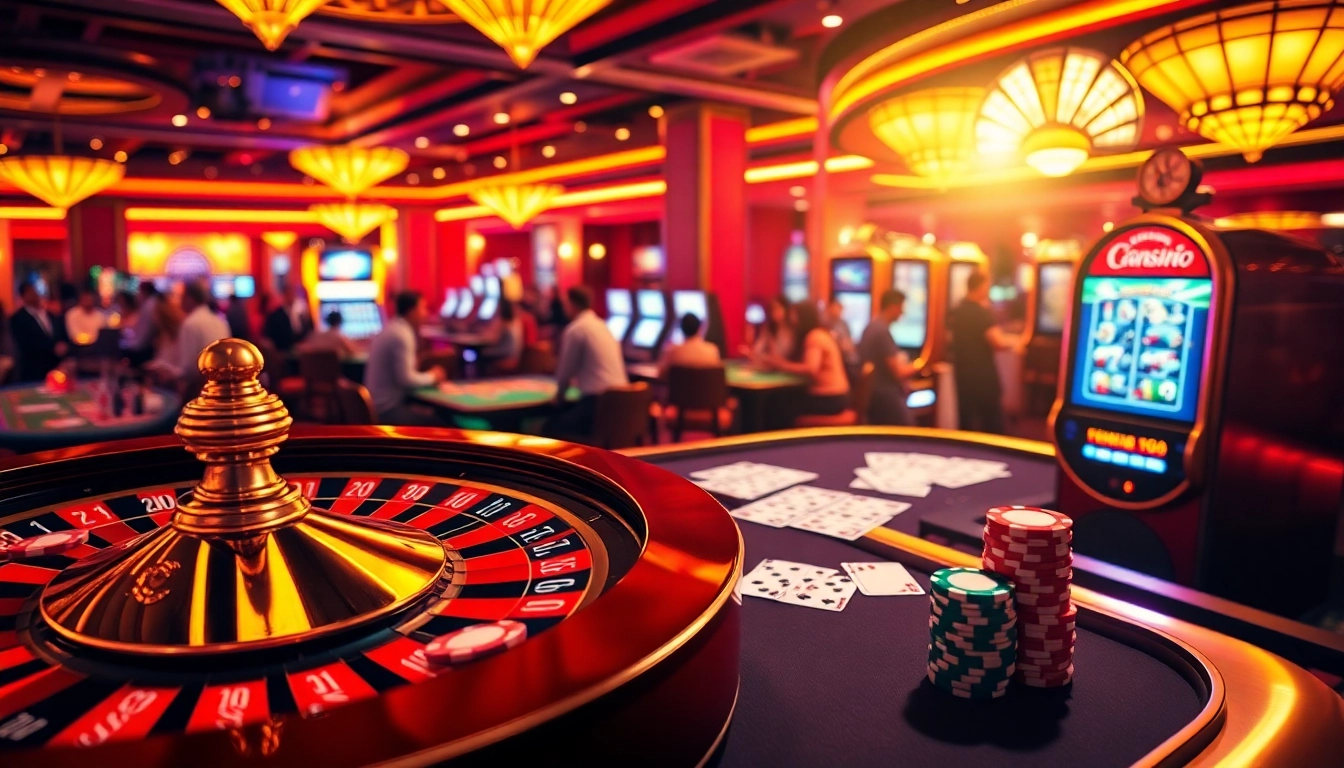 Experience the thrill of betting at https://fun88.support/ with an exciting casino scene featuring roulette, poker, and vibrant gaming tables.