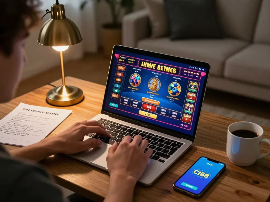 Engaging in c168 bet online casino gaming with strategy notes and smartphone in a cozy living room