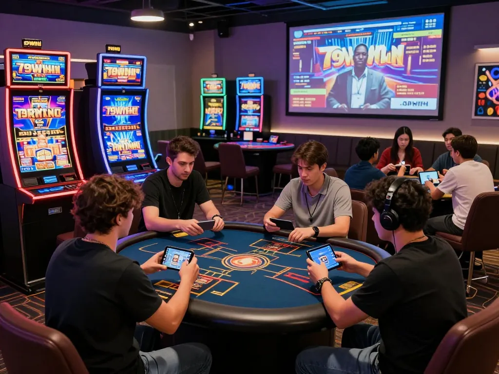 Interactive gaming atmosphere at 79win with diverse players enjoying vibrant casino games.