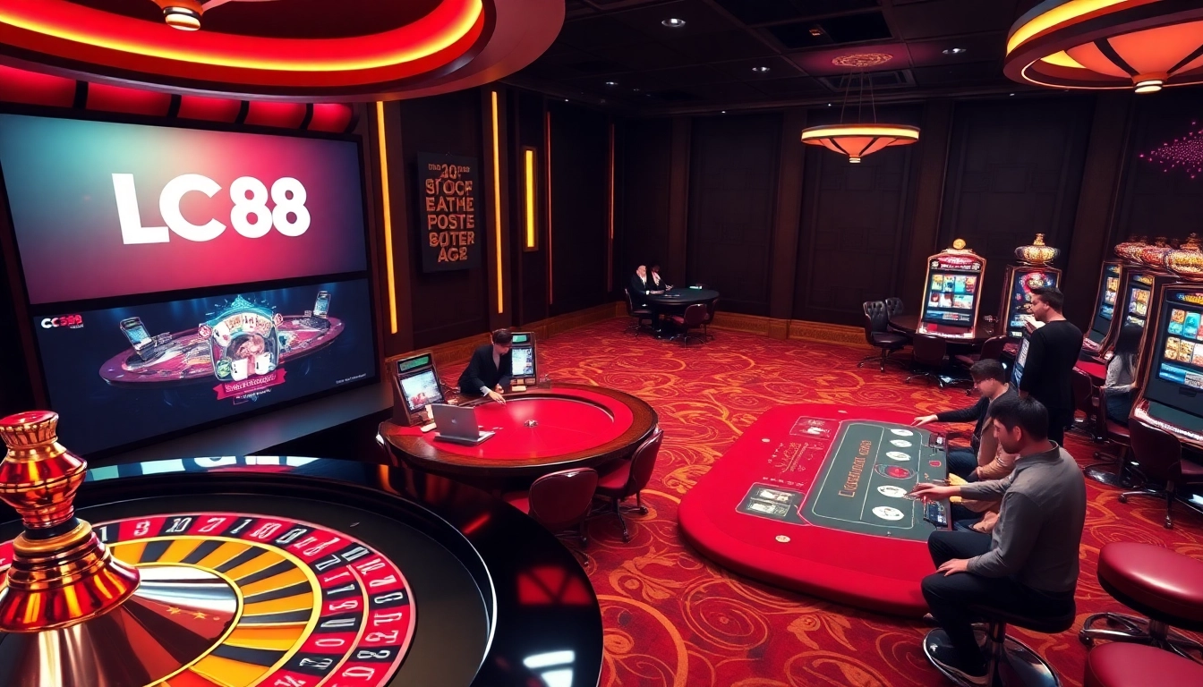 Players enjoying a thrilling game at LC 88 casino, showcasing excitement and luxury.