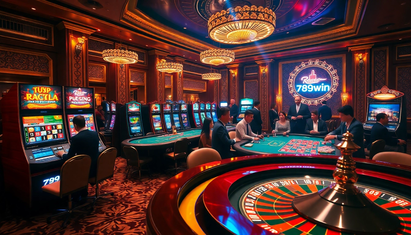 Experience the thrill of gaming at 789win with vibrant casino tables and players enjoying high-stakes action.