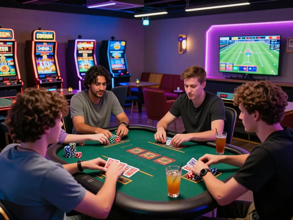 EE88 engaging online gaming scene with excited players and modern casino environment.