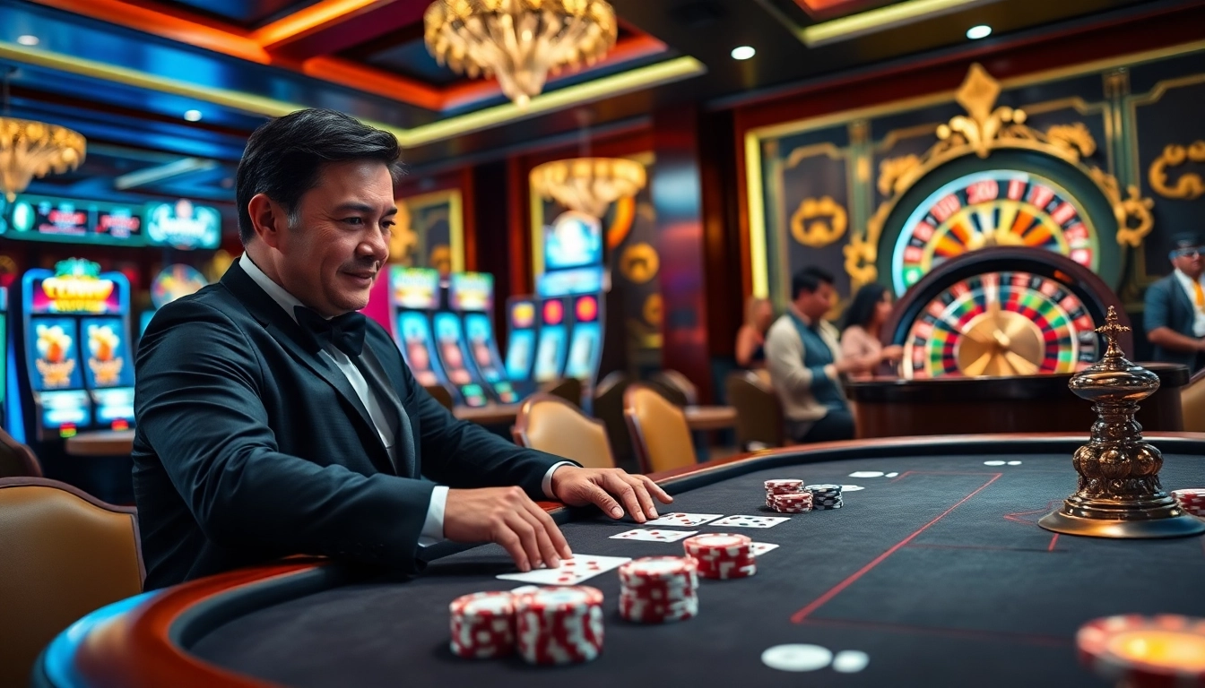 Experience a thrilling game at KK WIN with vibrant casino tables and engaging players.