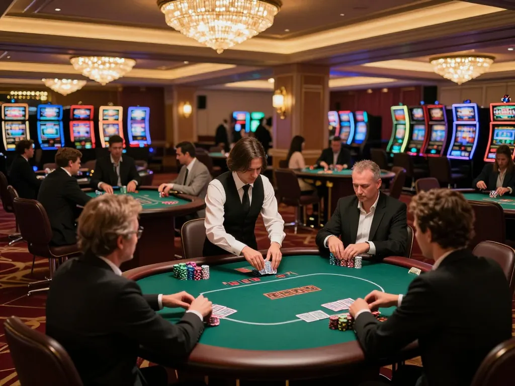 Experience winning at nhà cái bl555 with engaged players around competitive poker tables in a vibrant casino atmosphere.