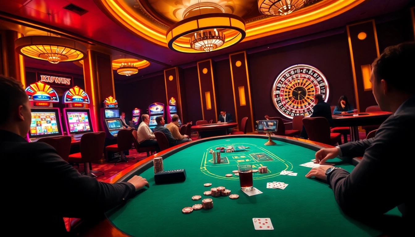 Experience high-stakes fun at kuwin.com with an exciting poker game featuring vibrant casino elements.