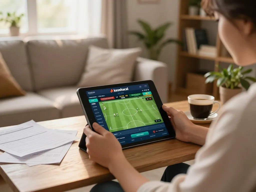 Engaging with keonhacai live odds on tablet in a cozy home gaming setup