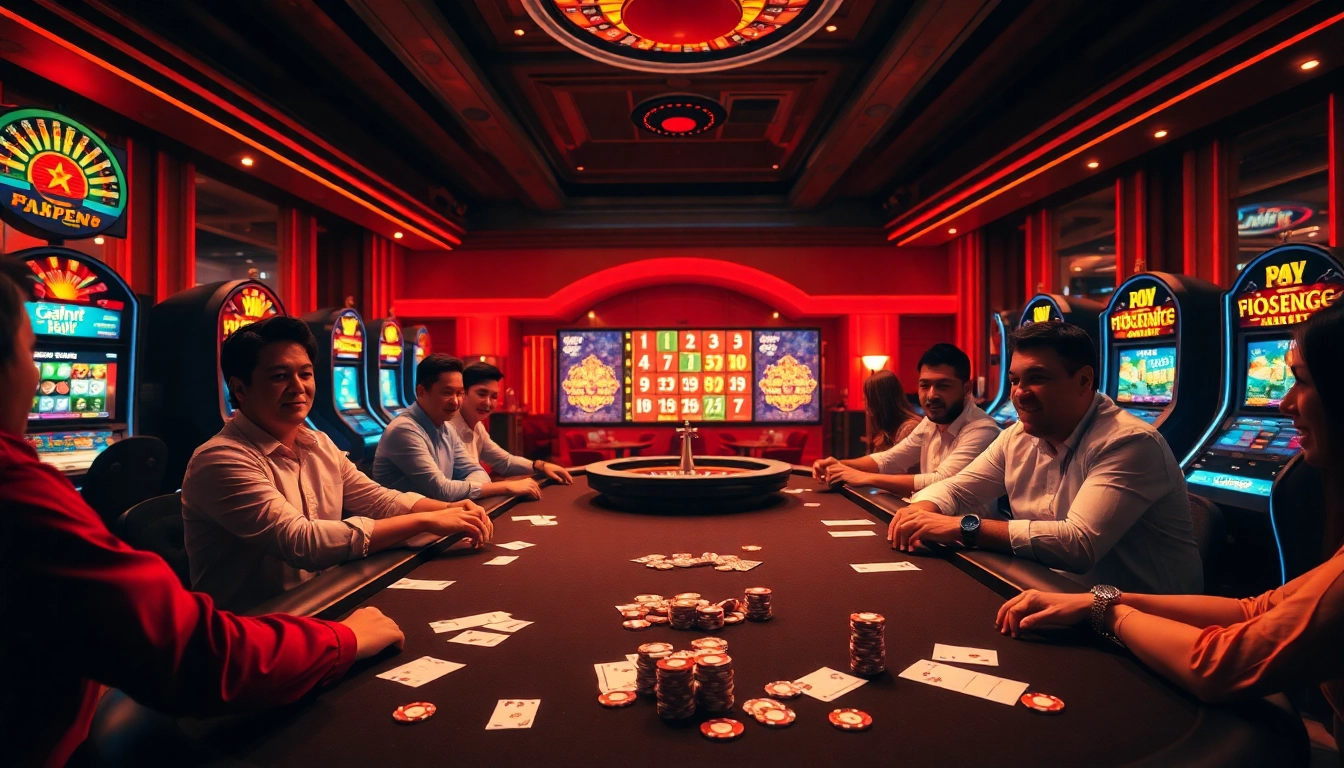 Excited players enjoying a casino atmosphere while engaging with link vào jun88's advanced betting options.