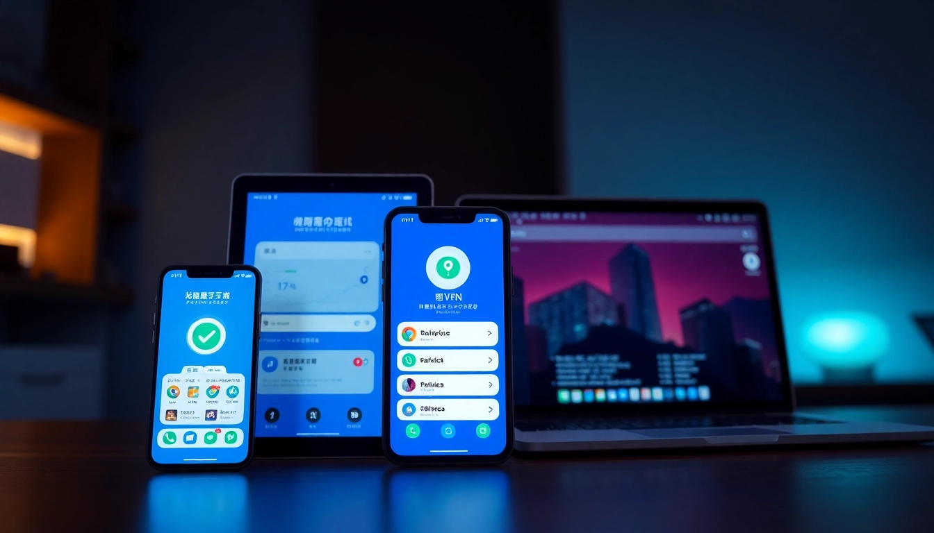 在多设备上展示的快连官网 VPN 应用，突出安全性与易用性。