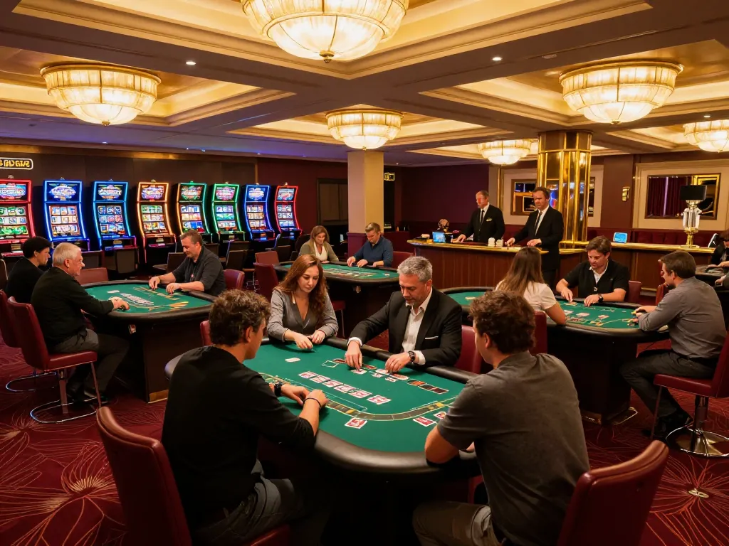 AE888 players engaging in a strategic blackjack game at a luxurious casino.