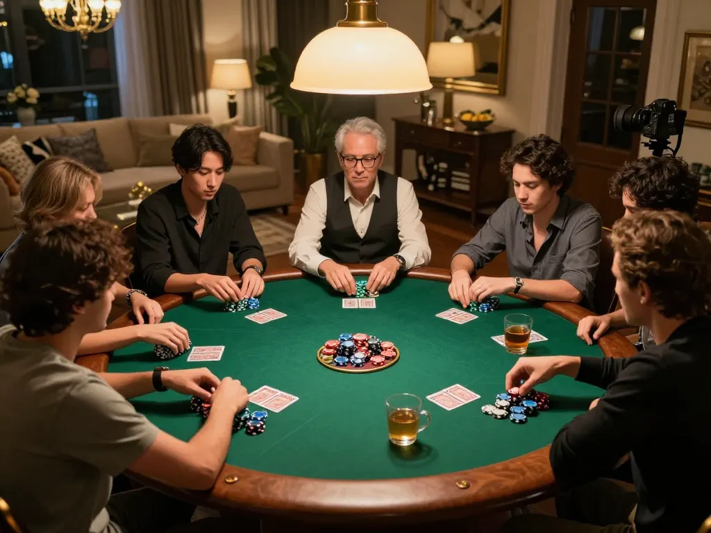 Experience the excitement at a home poker night with cm88-t1, featuring players engaged in strategic gameplay.