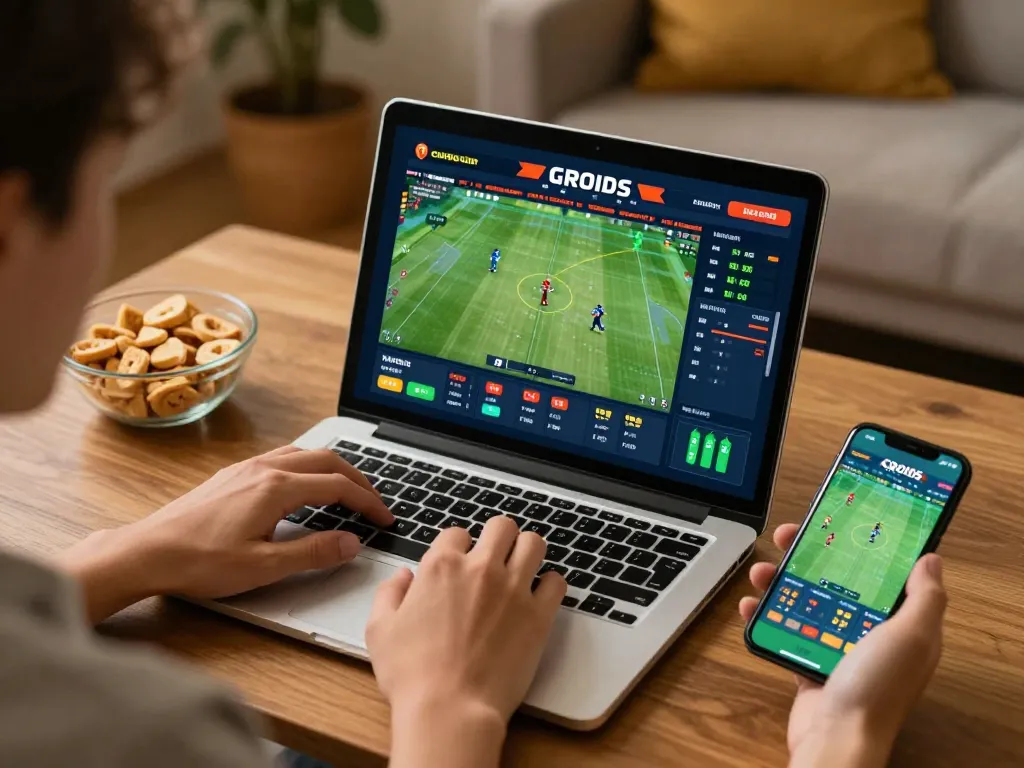 Person engaging in online sports betting on GO8 CAPITAL platform, showcasing strategic betting choices.