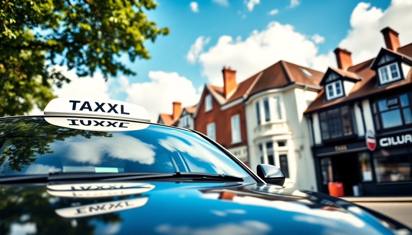 Thames Ditton taxi service in a scenic street setting, showcasing a clean vehicle.