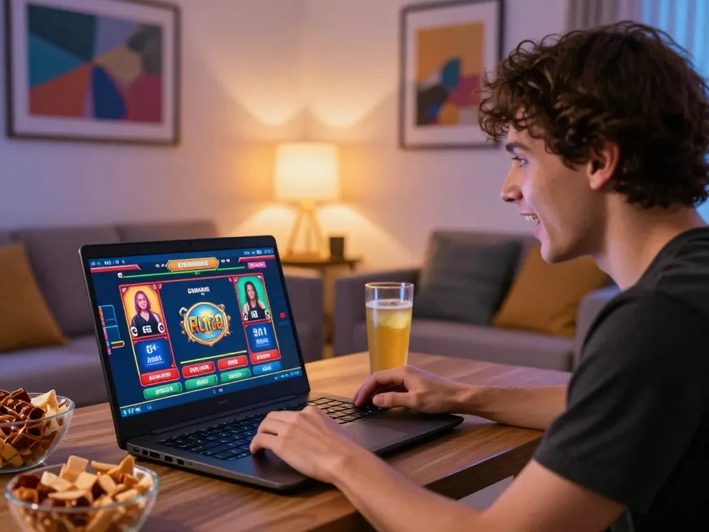 Engaging in online gambling on 789win1 with vibrant game interface and cozy atmosphere.