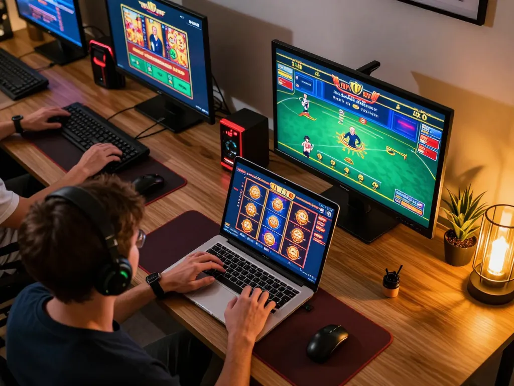 Player enjoying online casino gaming experience with engaging mlb-shop games on laptop at home.