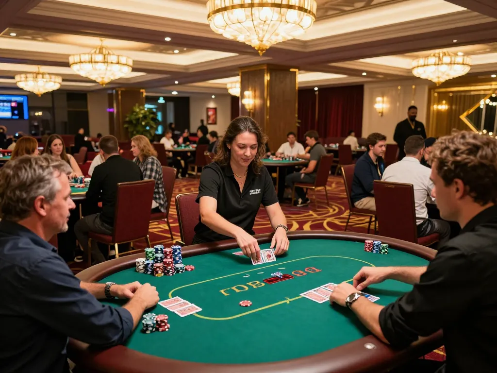CM88-yu players engaged in thrilling poker gameplay amidst a lively casino atmosphere.