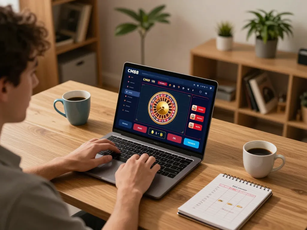 Player enjoying CM88 online gaming on laptop, showcasing exciting roulette gameplay.