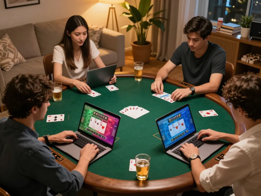 Engaging poker gameplay at home, showcasing ty le keo nha cai for strategic betting decisions
