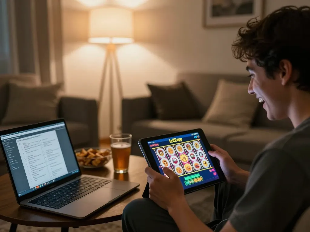Person enjoying a game on lc88app while relaxing in a cozy living room setting