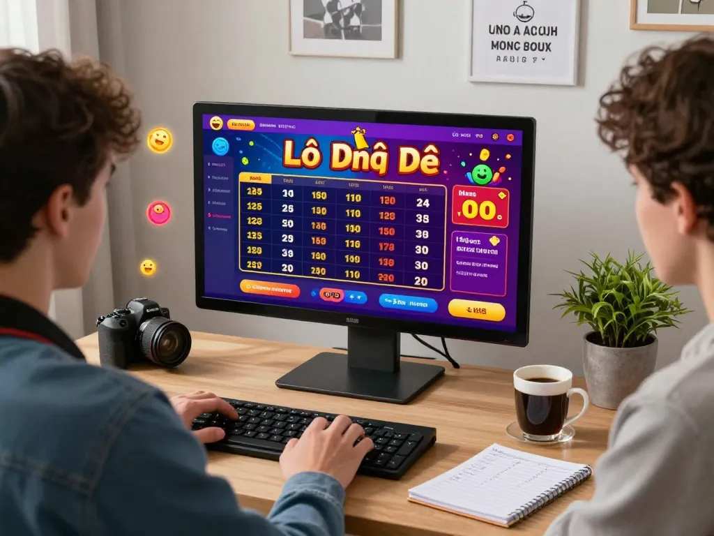 Lô đề online - Top 10+ trang đánh đề online tỷ lệ 1 ăn 99,99 showing a player engaged in online betting surrounded by winning numbers and promotions.