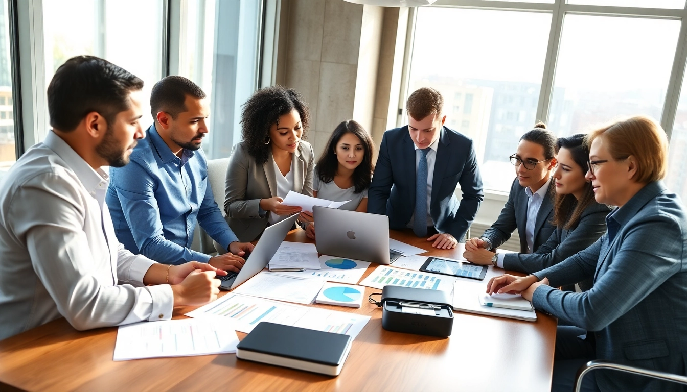 Professionals collaborating on Federal and State contracts and grants in a modern office.