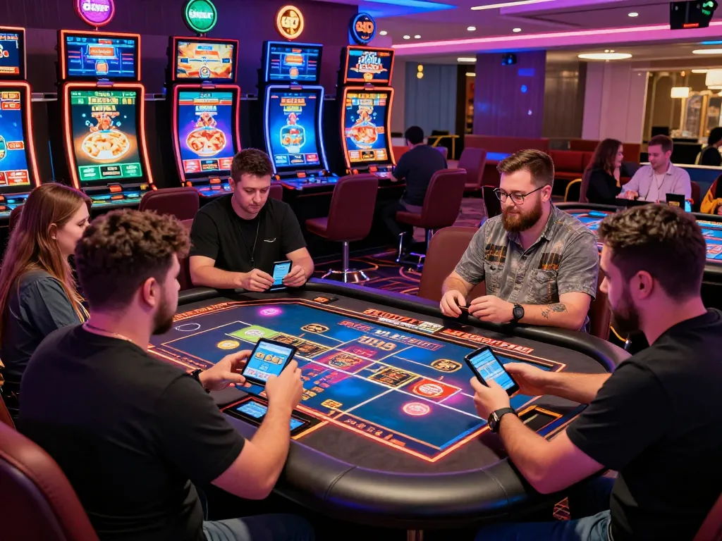 Exciting online gambling experience with 8KBET branding, players interacting with dynamic gaming tables.
