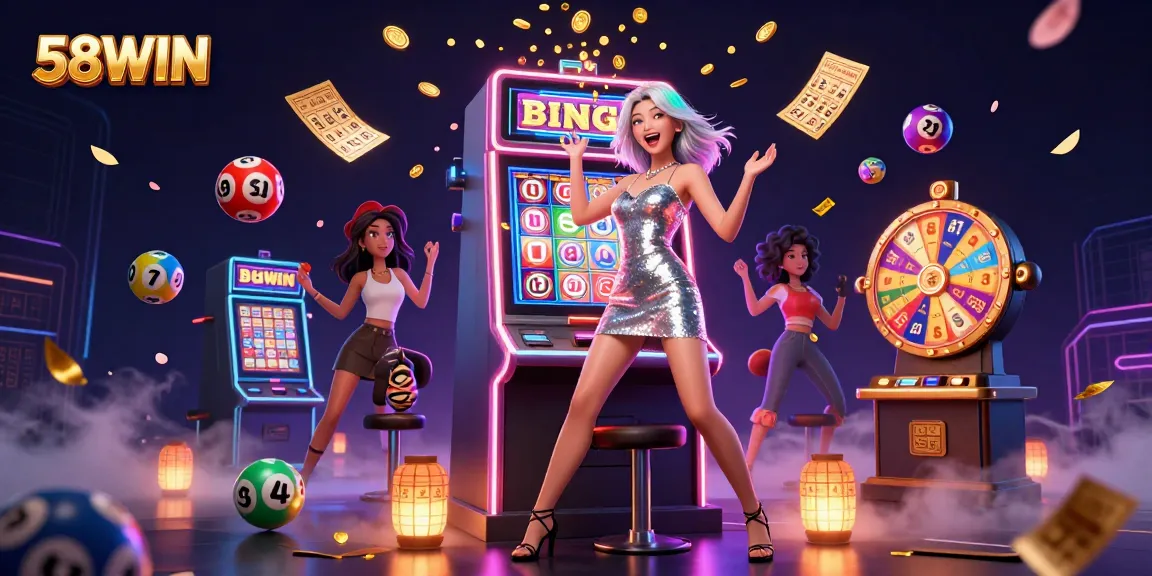 Experience the excitement of 58WIN with a glamorous celebration at a jackpot slot machine.