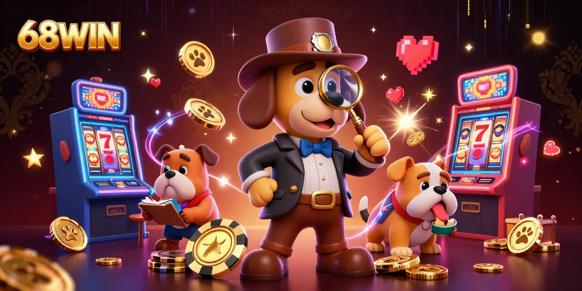 Experience thrilling moments with 68WIN as the detective searches for poker chip clues amid exciting slot machines.