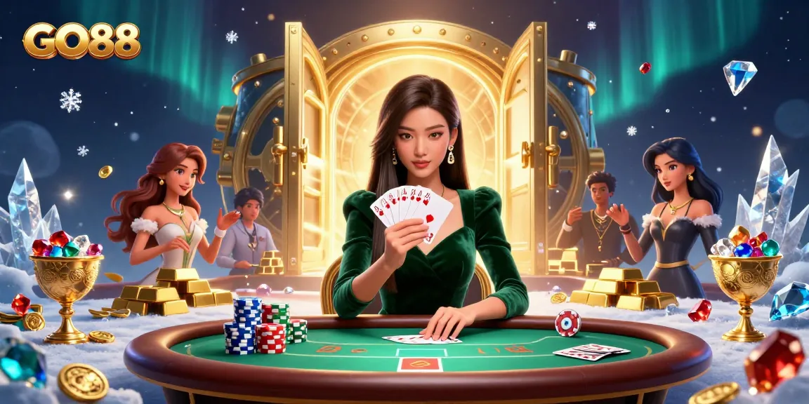 Win big with GO88 at this vibrant online casino illustration featuring immersive gambling elements.