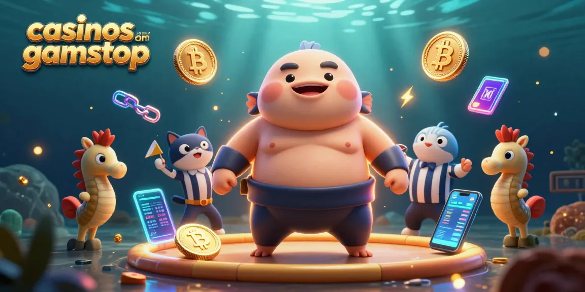 Experience exciting play at casinos not on gamstop with vibrant characters and glowing crypto elements.