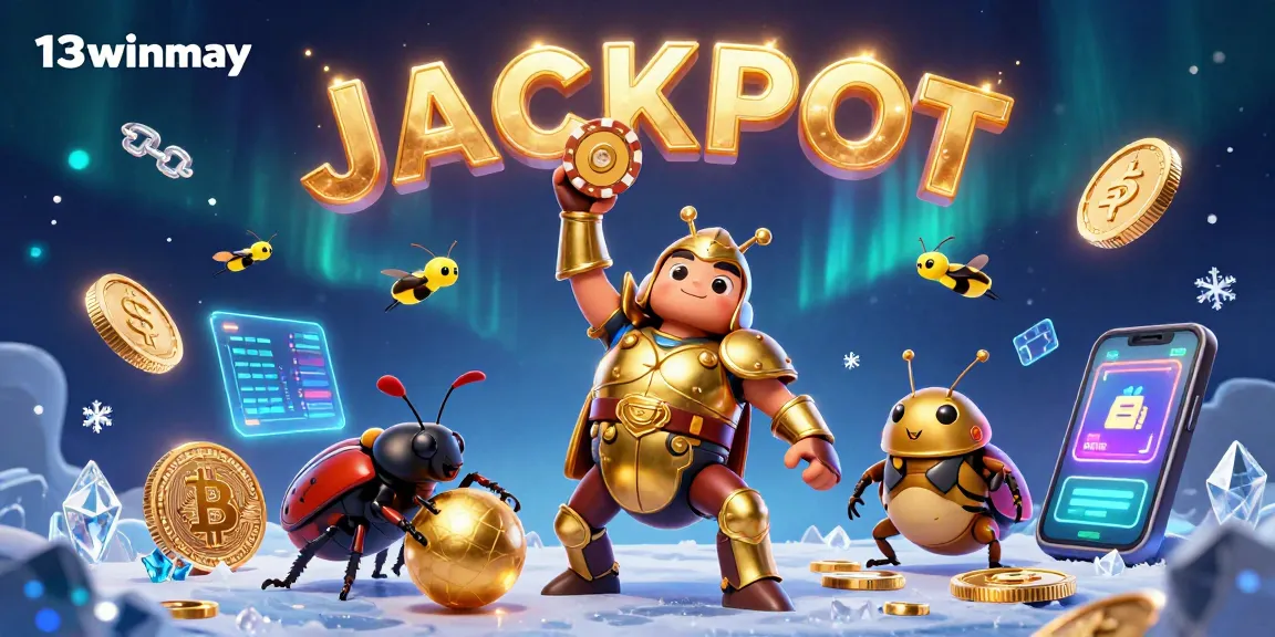 Join the excitement at 13winmay with a victorious beetle lifting a poker chip in this vibrant casino scene.