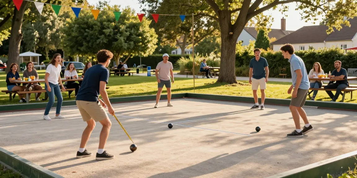 Players enjoying petanque at fopikotamanado.org event in a sunny park.