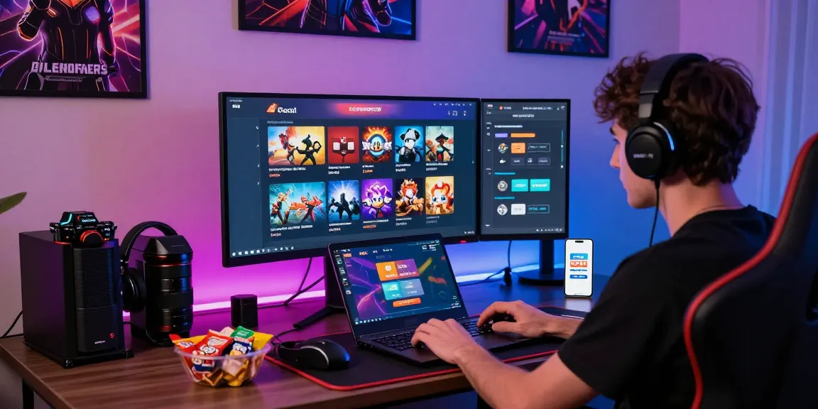 Engaged player enjoying credit card casinos at https://dea.org.uk in a stylish gaming setup, surrounded by vibrant LED lights and gaming peripherals.