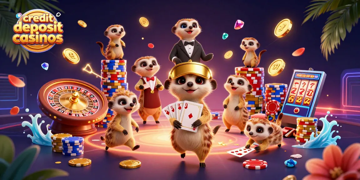 Experience thrilling gameplay at credit card deposit casinos with vibrant meerkats managing an elaborate casino.
