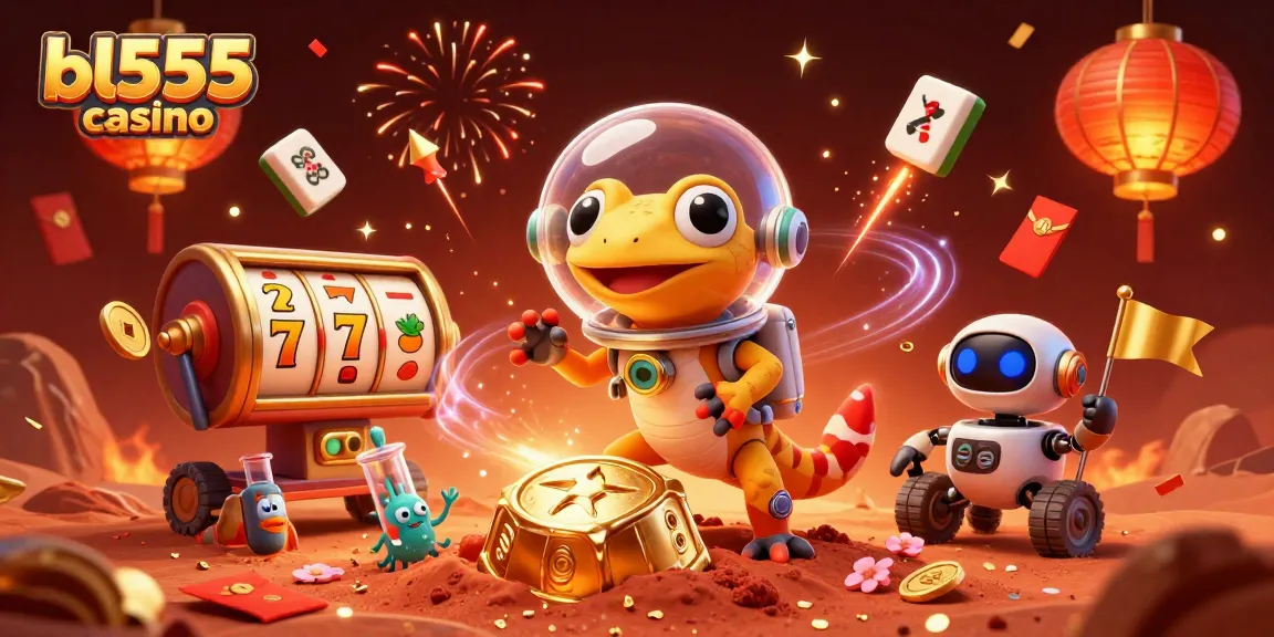 Experience the excitement of bl555 casino with a vibrant 3D illustration of gambling adventures on Mars.